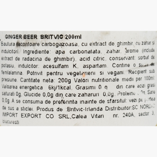 Bere cu ghimbir, fără alcool, sticlă 0.2l