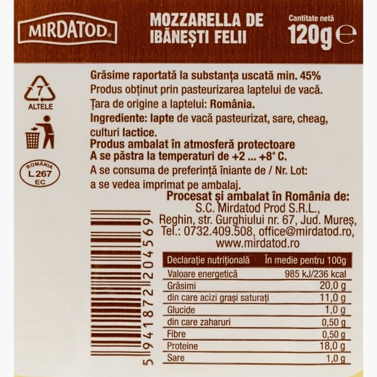 Mozzarella de Ibănești felii 120g