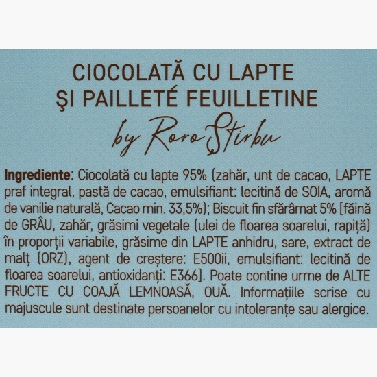 Tabletă artizanală de ciocolată cu lapte și paillete feuilletine 100g