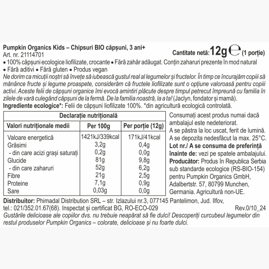 Chipsuri eco cu căpșuni 12g, +3 ani