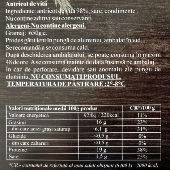 Antricot de vită gătit lent 650g