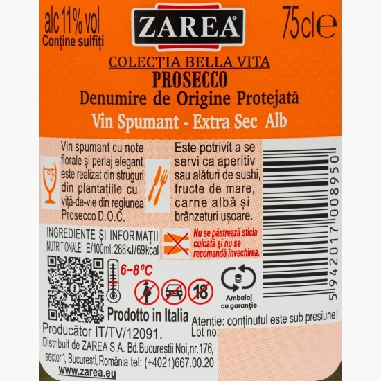 Vin spumant Prosecco alb extra sec, 11%, 0.75l