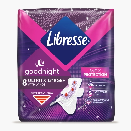 Absorbante de noapte Ultra Goodnight Extra Large Super Heavy cu aripioare 8 bucăți