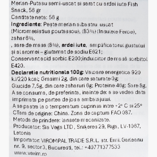 Pește Merlan-Putasu semi-uscat și sărat cu ardei iute Fish Snack 56g