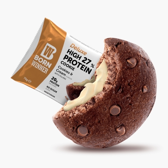 Biscuiți proteici fără zahăr adăugat, cu cremă și chipsuri de ciocolată Cookies & Cream 75g