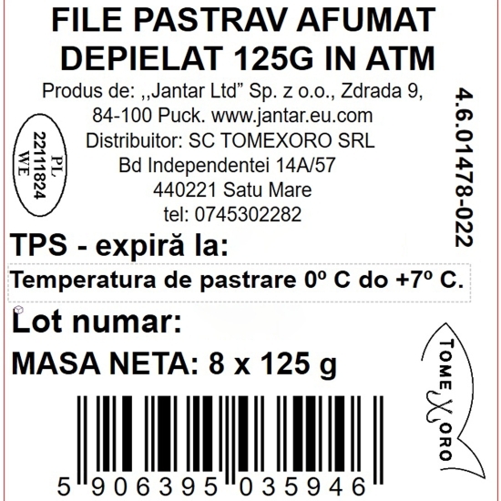 File de păstrăv afumat, fără piele 125g