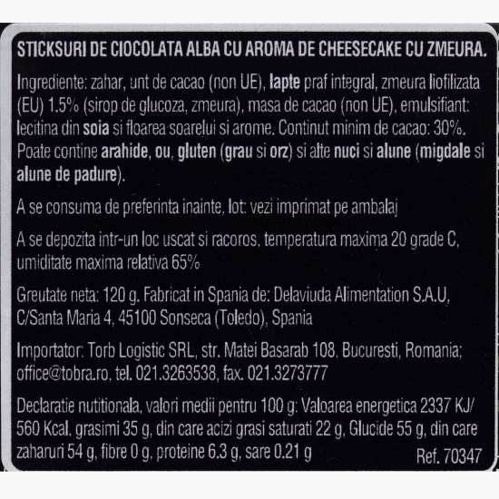 Sticksuri de ciocolată cu lapte cu aromă cheesecake 120g