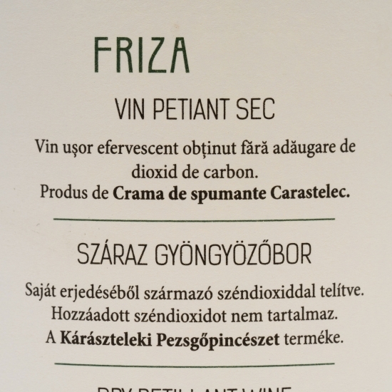 Vin petiant alb sec Fetească Regală Friza, 11%, 0.75l