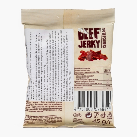 Snack carne de vită uscată și afumată Beef Jerky Original 45g