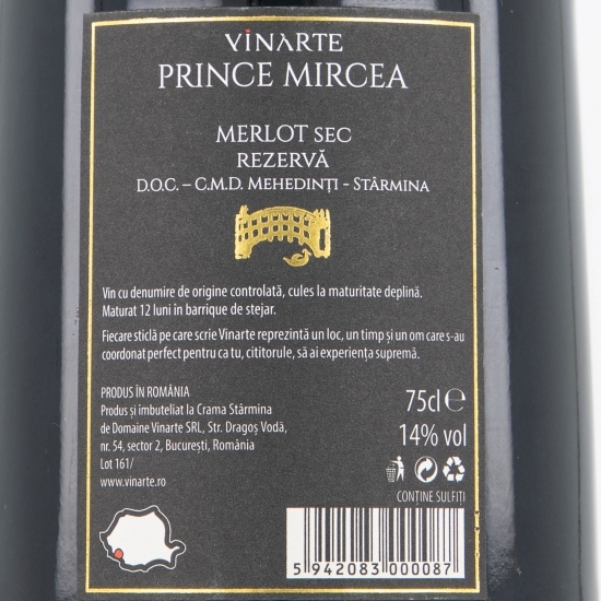 Vin roșu sec Merlot, 14%, 0.75l