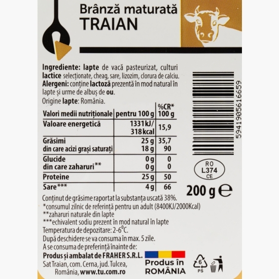 Brânză de vacă Traian, maturată 180 de zile, 200g