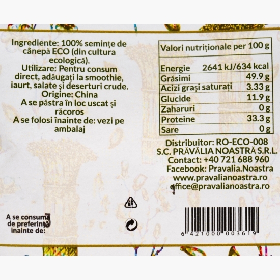 Semințe de cânepă decorticate eco 250g