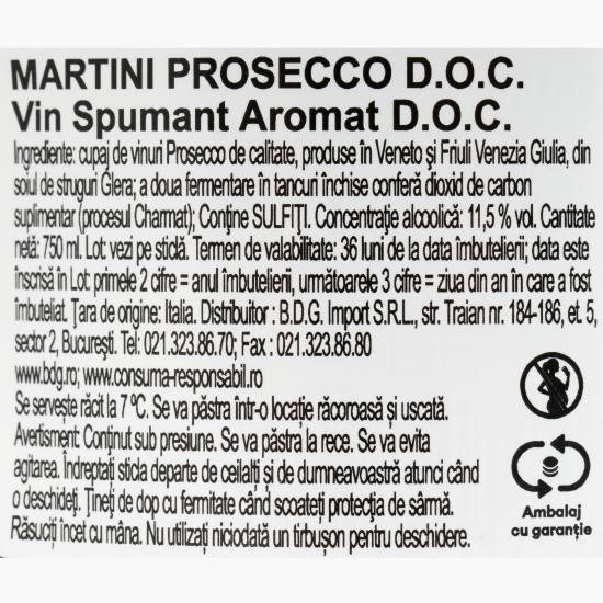 Vin spumant Prosecco, 11.5%, 0.75l + pahar