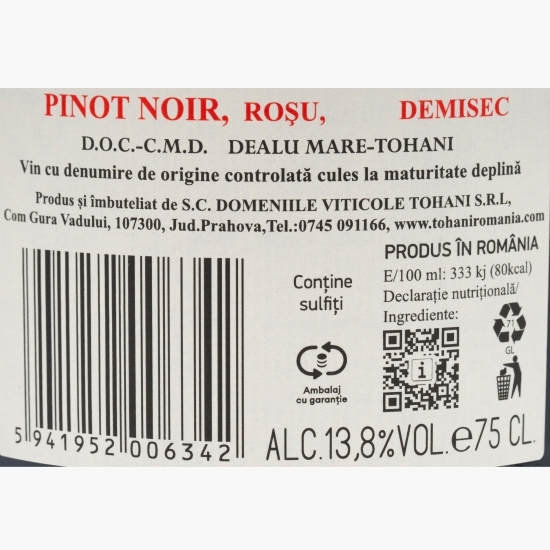 Vin roșu demisec Pinot Noir, 13.8%, 0.75l