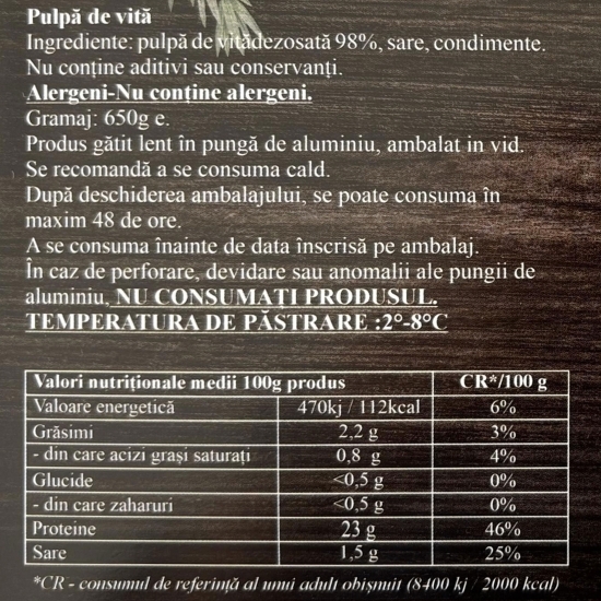 Pulpă de vită gătită lent 650g