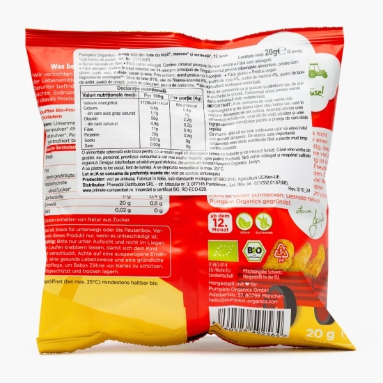 Snack eco din linte cu roșii, morcov și verdeață, +12 luni, 20g