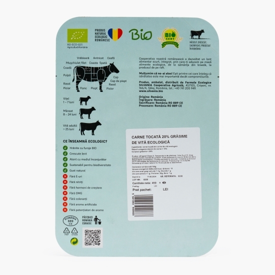 Carne tocată 20% grăsime de vită, eco, 450g