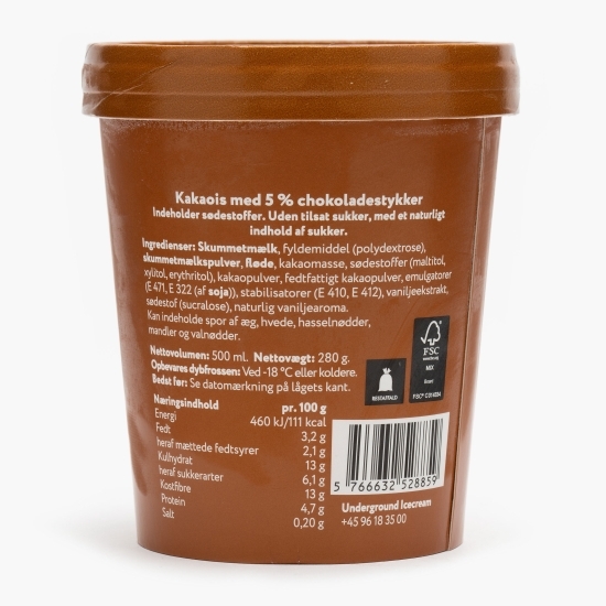 Înghețată cu cacao și bucăți de ciocolată, fără zahăr adăugat 500ml