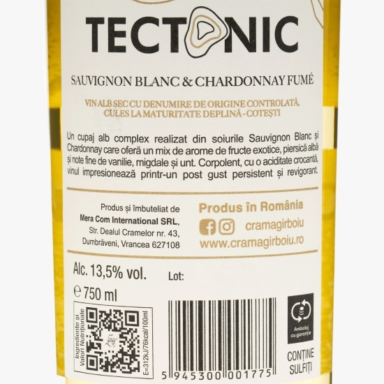 Vin alb sec Tectonic Sauvignon Blanc& Chardonnay Fume, D.O.C., 13.5%, 0.75l