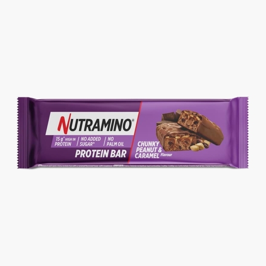 Baton proteic fără zahăr adăugat cu bucăți de arahide și caramel 55g