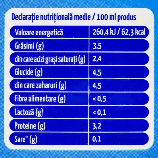 Lapte fără lactoză, 3.5% grăsime, 1l