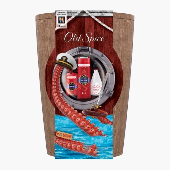 Set cadou Wooden Barrel Captain: gel de duș 250ml + deodorant stick 50ml + loțiune după ras 100ml 