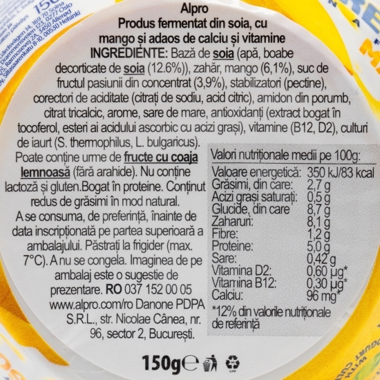 Produs fermentat din soia cu mango Greek Style 150g