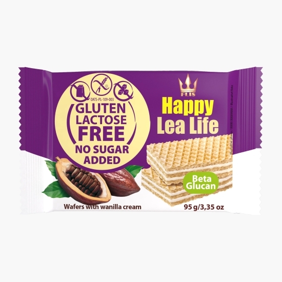 Napolitane cu cremă de vanilie, fără zahăr, fără gluten și fără lactoză Happy Lea Life 95g