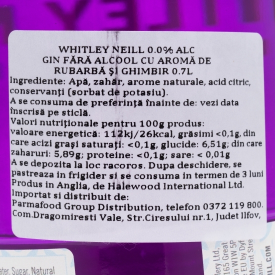 Gin fără alcool cu rubarbă și ghimbir 0.7l