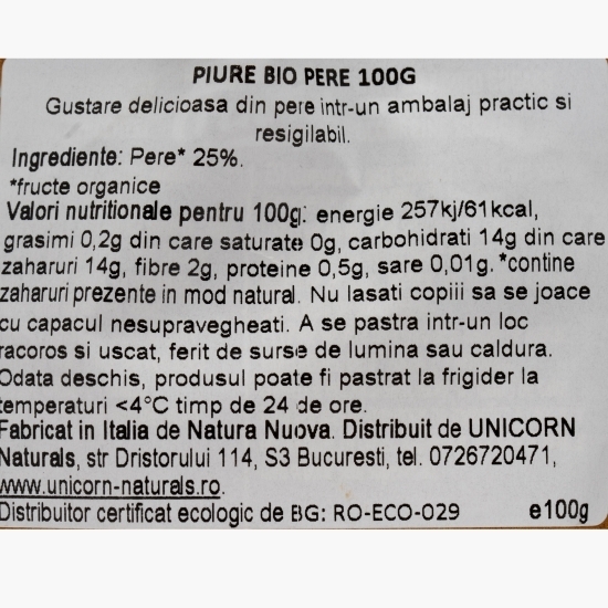 Piure eco pere, fără zahăr adăugat 100g