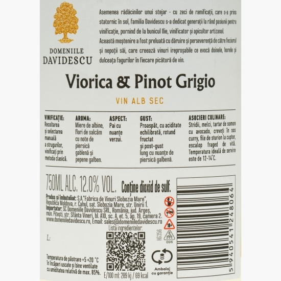 Vin alb sec Viorica & Pinot Grigio, 12%, 0.75l