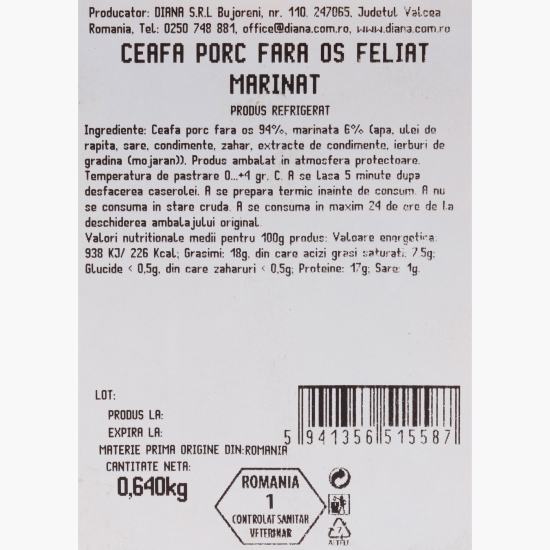 Ceafă porc fără os, feliată, marinată 640g