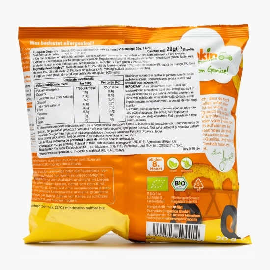 Snack eco inele din multicereale cu morcov și mango, +8 luni, 20g