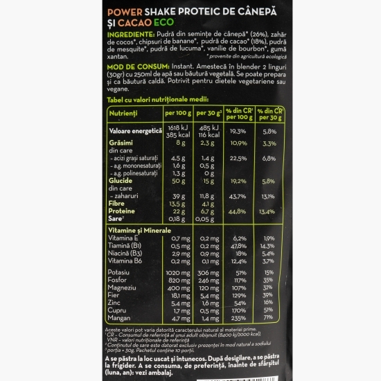 Shake proteic de cânepă cu cacao eco, Power Hemp Up, 300g