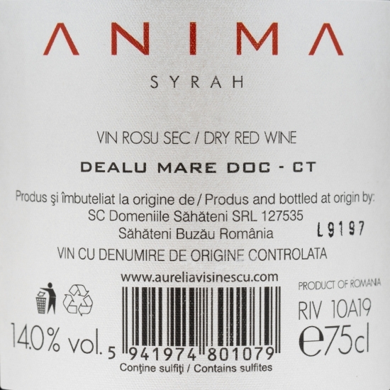 Vin roșu sec Syrah, 14%, 0.75l