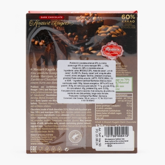 Praline Mozart vegane cu ciocolată neagră 120g