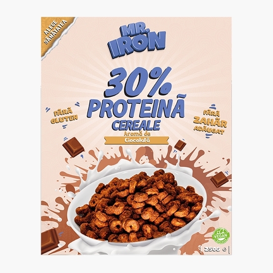 Cereale vegane cu aromă de ciocolată, cu 30% proteină, fără zahăr, low carb, fără gluten 250g