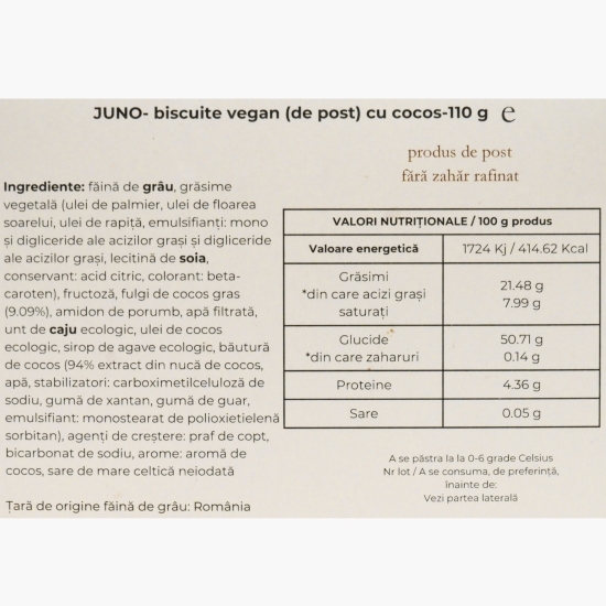 Cookie-biscuit vegan cu cocos Juno 110g