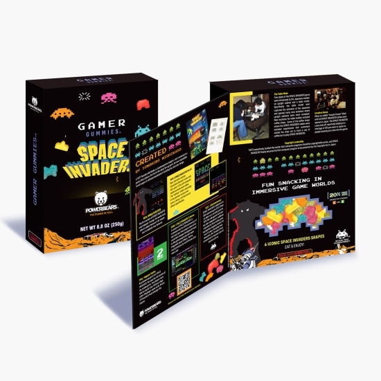 Jeleuri gumate Space Invaders cu 20% suc din fructe, vitaminele C și E, Gift box 250g