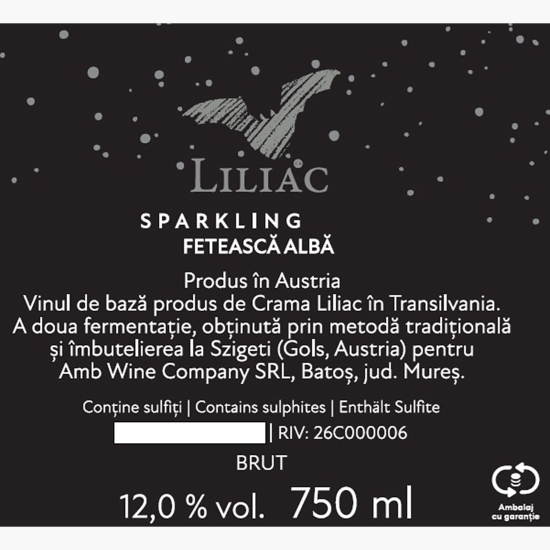 Vin spumat alb Sparkling Brut, 12%, 0.75l