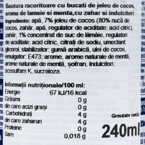 Băutură carbogazoasă lămâie, mentă 0.24l