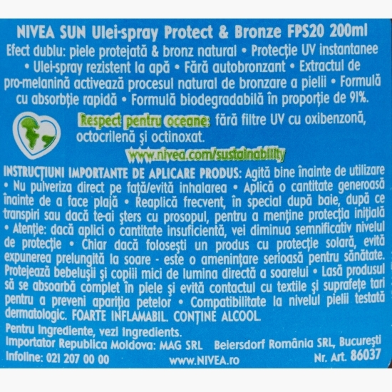 Ulei-spray pentru protecție solară și bronzare SPF 20 Protect & Bronze 200ml