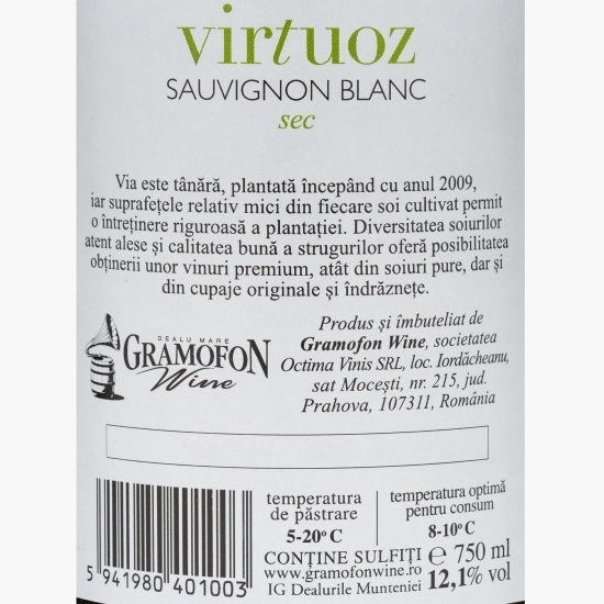 Vin alb sec Virtuoz Sauvignon Blanc, 12.1%, 0.75l