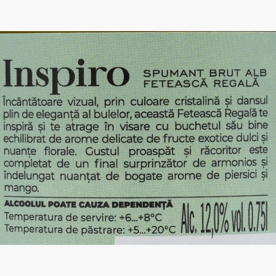 Vin spumant alb brut Inspiro Fetească Regală, 12%, 0.75l