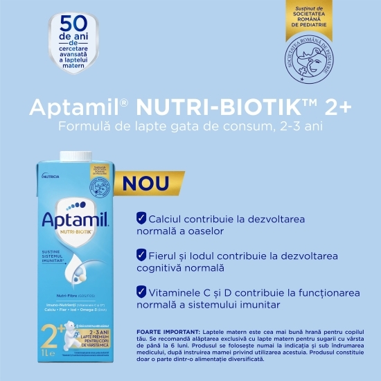 Lapte premium NUTRI-BIOTIK gata de consum, 2+ ani, 1l