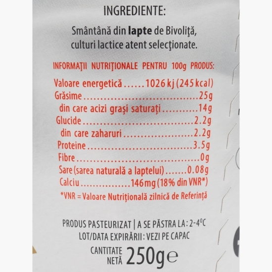 Smântână din lapte de bivoliță, 25% grăsime, 250g