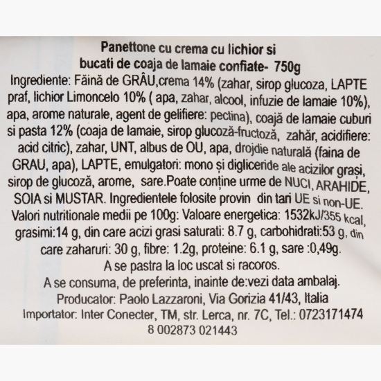 Panettone cu cremă de lichior limoncello și bucăți de lămâie confiate 750g