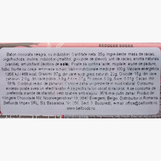 Baton ciocolată neagră, fără zahăr adăugat 35g