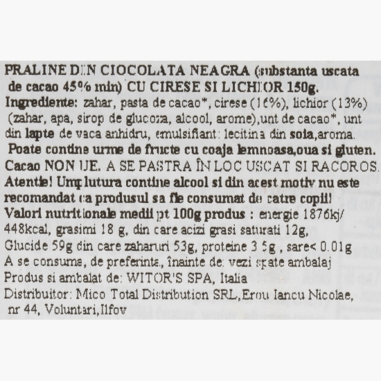 Praline din ciocolată neagră cu cireșe și lichior Il Boero 150g