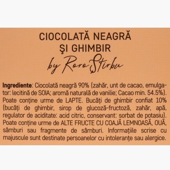 Tabletă artizanală de ciocolată neagră și ghimbir 100g